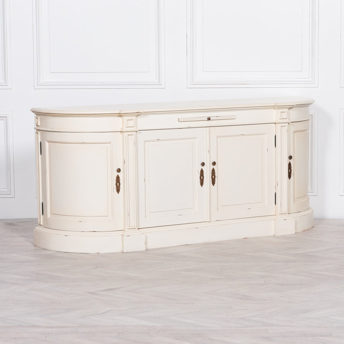 Large Distressed Mahogany Sideboard with Rounded Ends — 4 Doors, 193cm Buffets & Sideboards CasaFenix