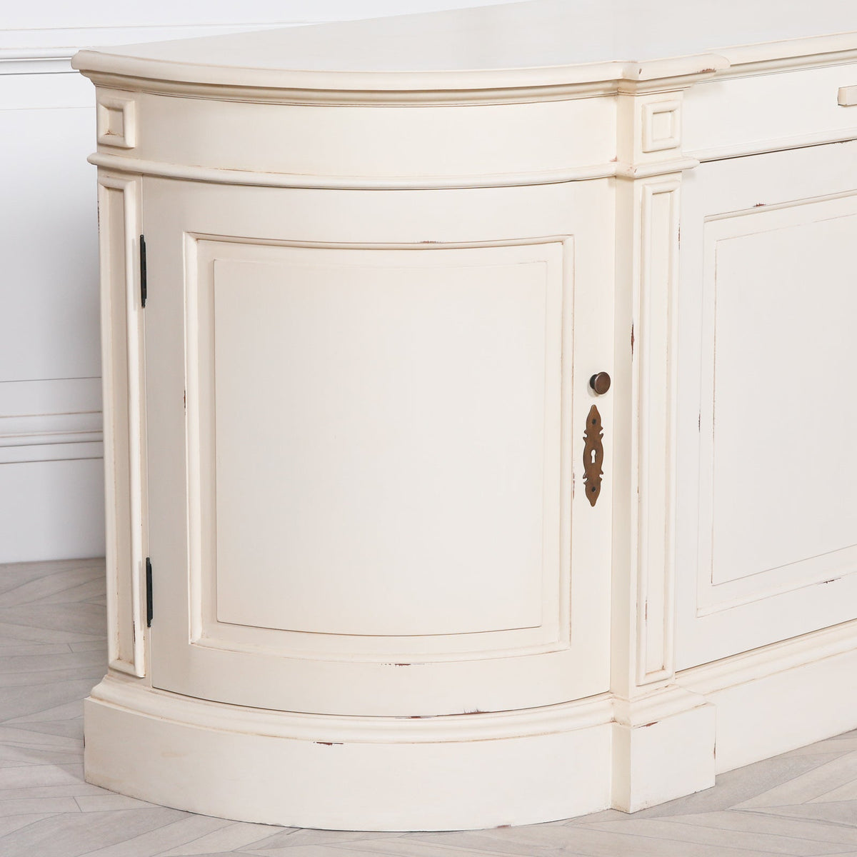 Large Distressed Mahogany Sideboard with Rounded Ends — 4 Doors, 193cm Buffets & Sideboards CasaFenix