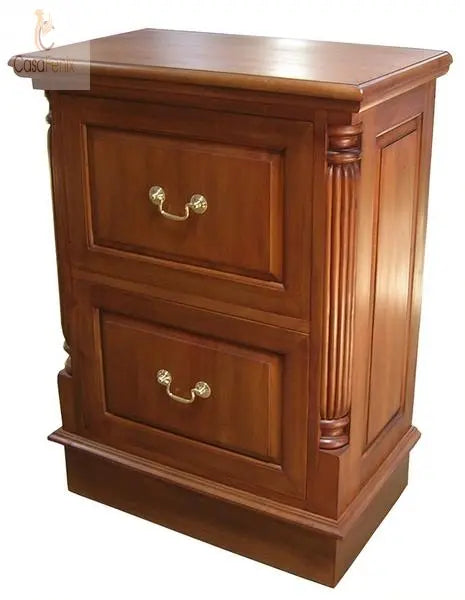 Deep 2 Drawer Solid Mahogany Filing Cabinet with Brass Handles Column Georgian Collection - CasaFenix