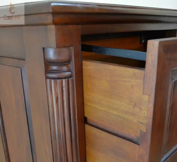 Deep 2 Drawer Solid Mahogany Filing Cabinet with Cup Handles Column Georgian Collection - CasaFenix