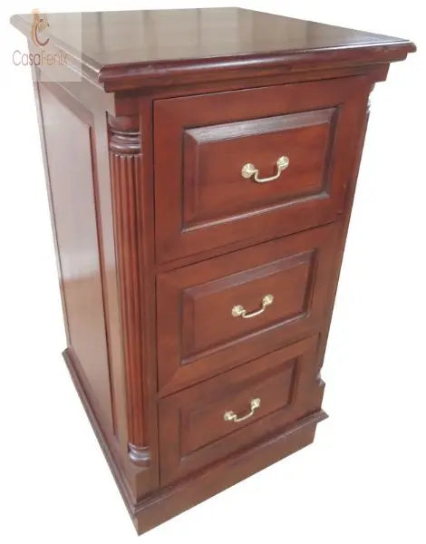 Deep 3 Drawer Solid Mahogany Filing Cabinet with Brass Handles Column Georgian Collection - CasaFenix