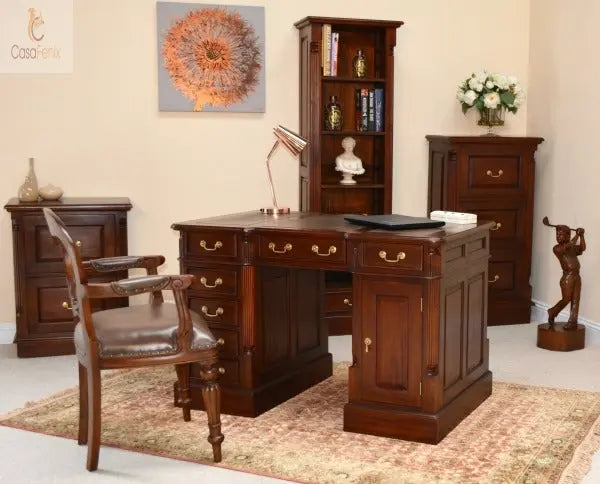 Deep 3 Drawer Solid Mahogany Filing Cabinet with Brass Handles Column Georgian Collection - CasaFenix