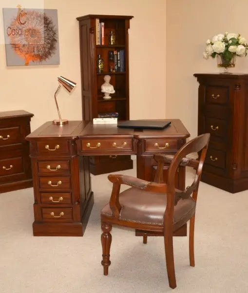 Deep 3 Drawer Solid Mahogany Filing Cabinet with Cup Handles Column Georgian Collection - CasaFenix