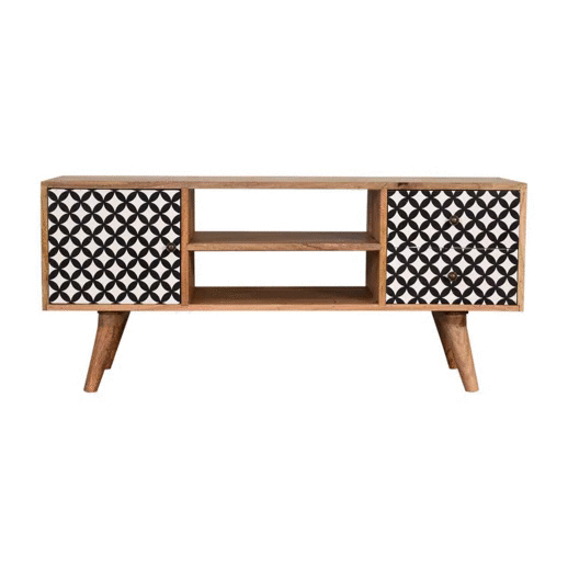 Diamond Screen Printed Entertainment Unit TV Stand 100% solid mango wood - CasaFenix