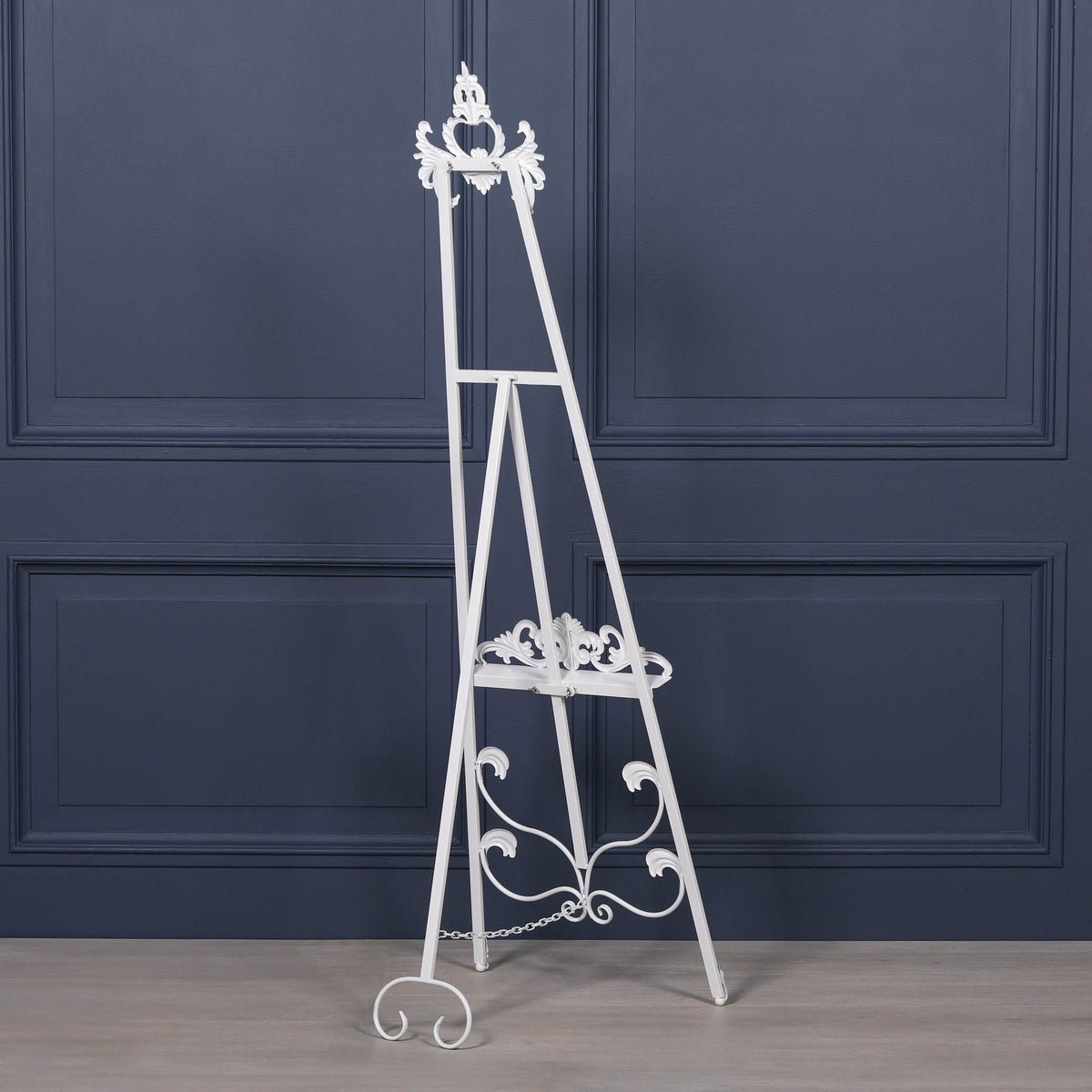White French-Style Metal Easel with Adjustable Shelf — 165cm Easel CasaFenix