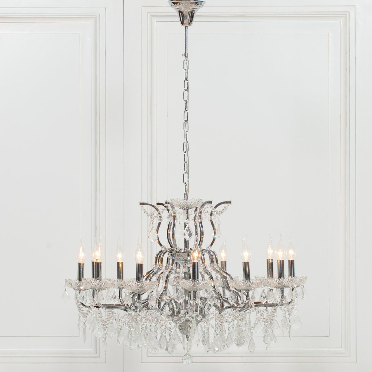 Chrome 12 Branch Shallow Cut Glass Chandelier Chandelier CasaFenix