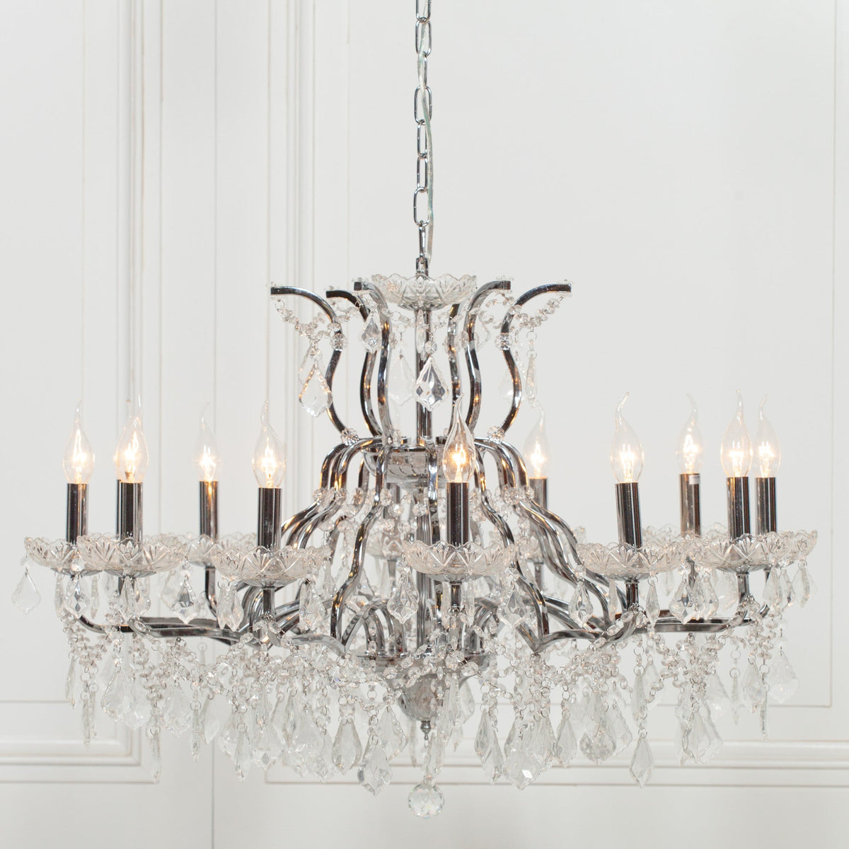 Chrome 12 Branch Shallow Cut Glass Chandelier Chandelier CasaFenix