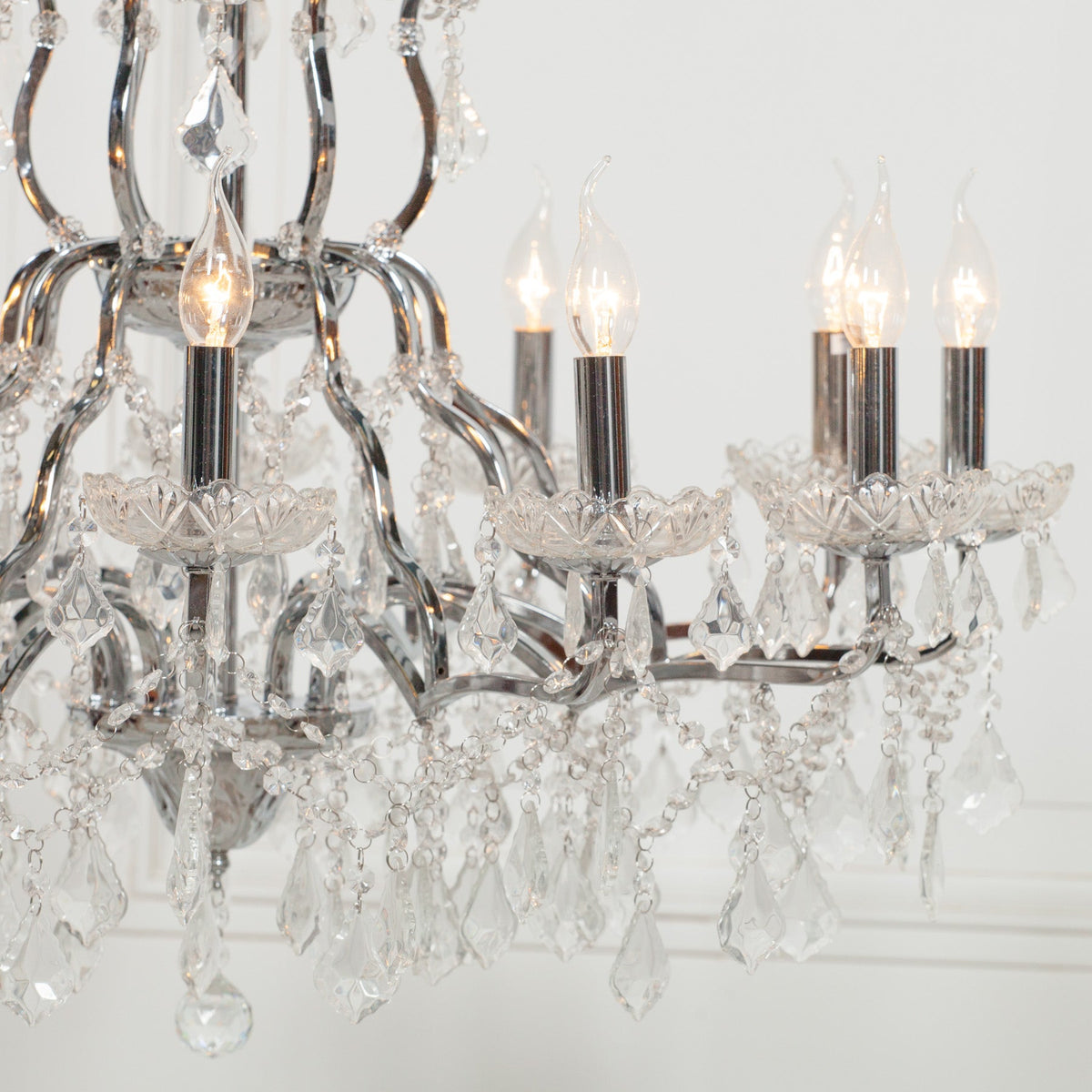 Chrome 12 Branch Shallow Cut Glass Chandelier Chandelier CasaFenix