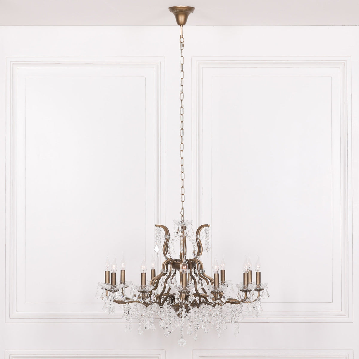 Gold 12 Branch Shallow Cut Glass Chandelier Chandelier CasaFenix
