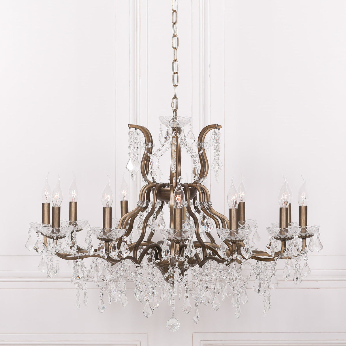 Gold 12 Branch Shallow Cut Glass Chandelier Chandelier CasaFenix