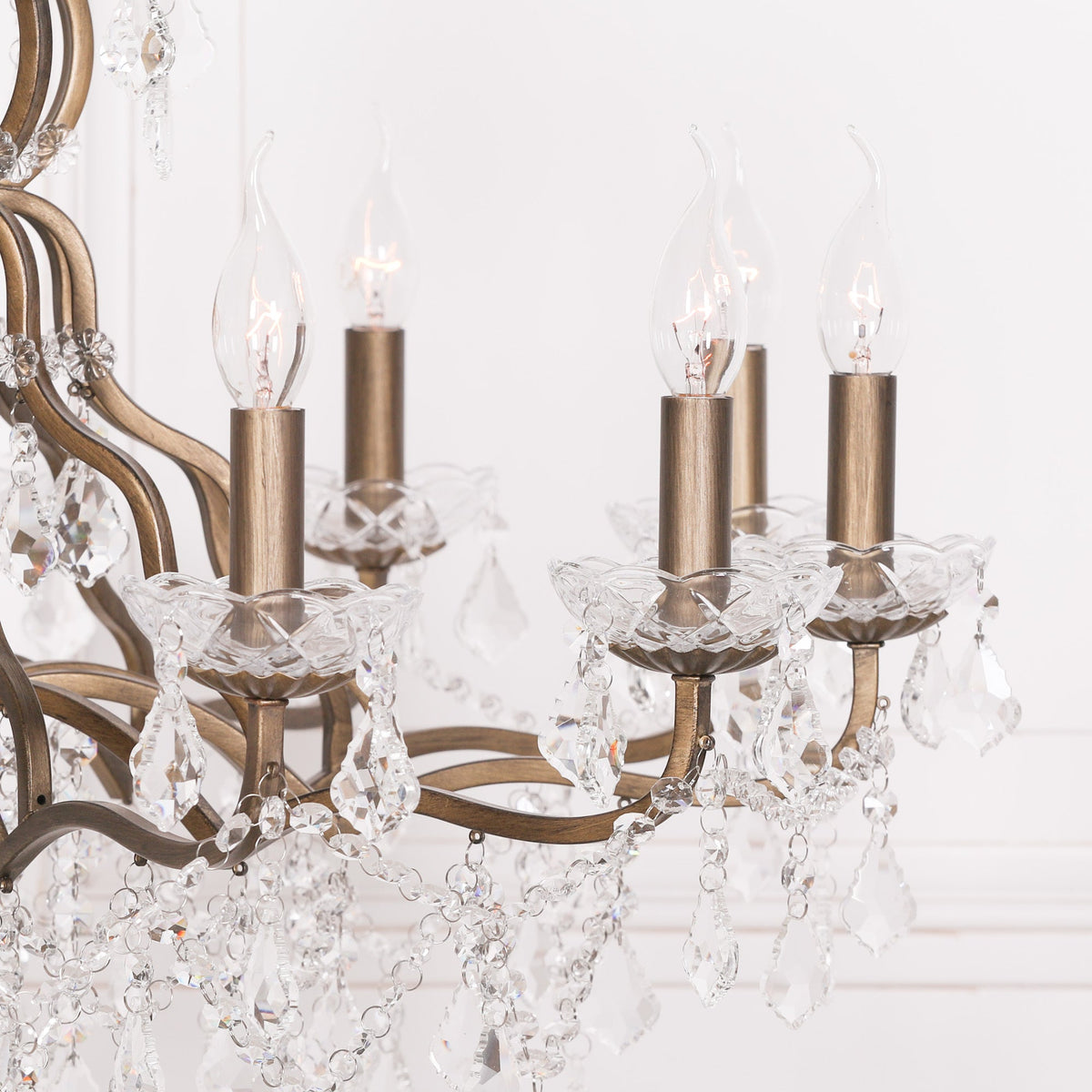 Gold 12 Branch Shallow Cut Glass Chandelier Chandelier CasaFenix
