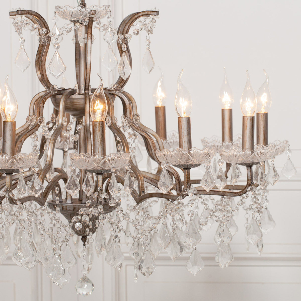 Antiqued Silver 12 Branch Shallow Cut Glass Chandelier Chandelier CasaFenix