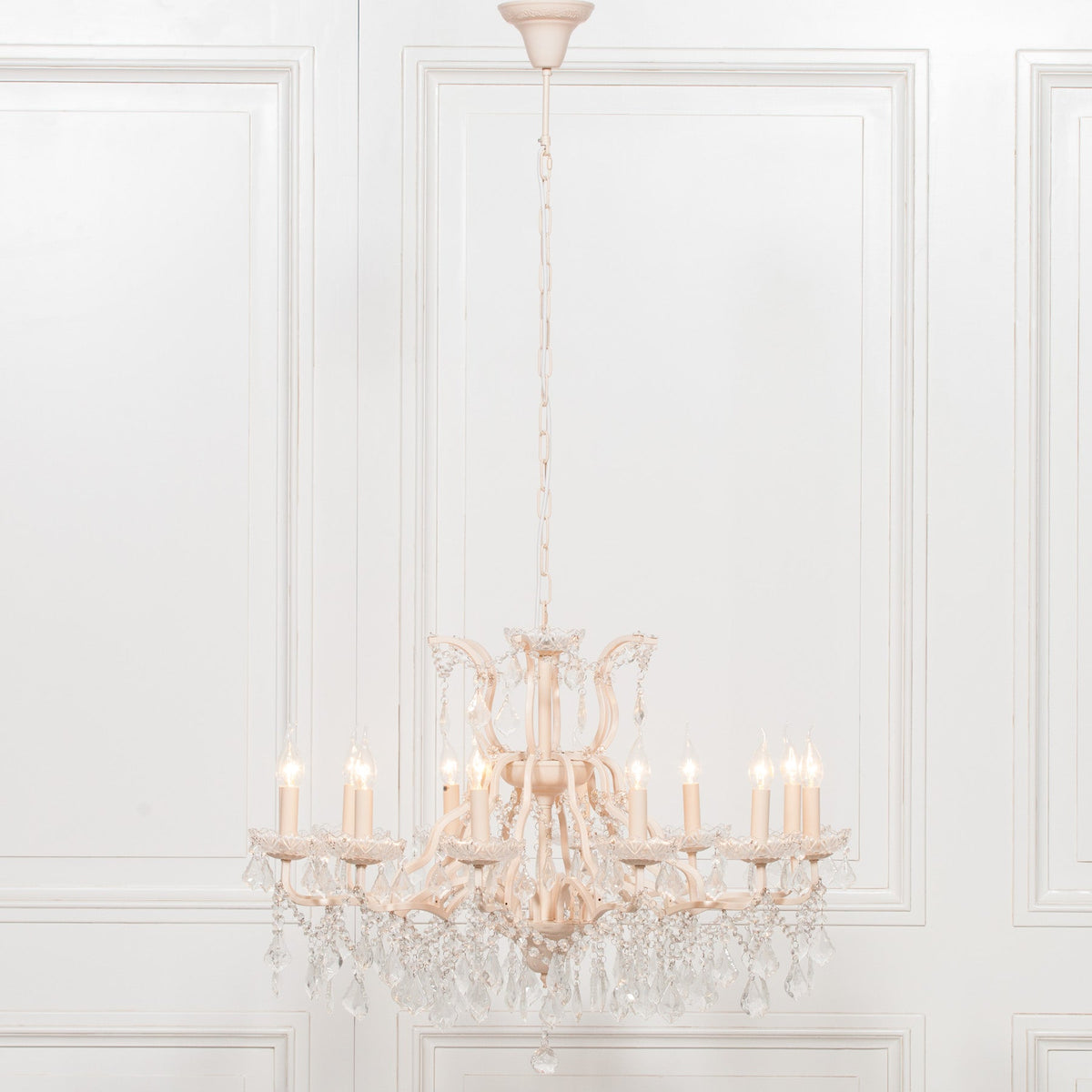 Cream 12-Branch Cut Glass Chandelier — 88cm Wide Chandelier CasaFenix