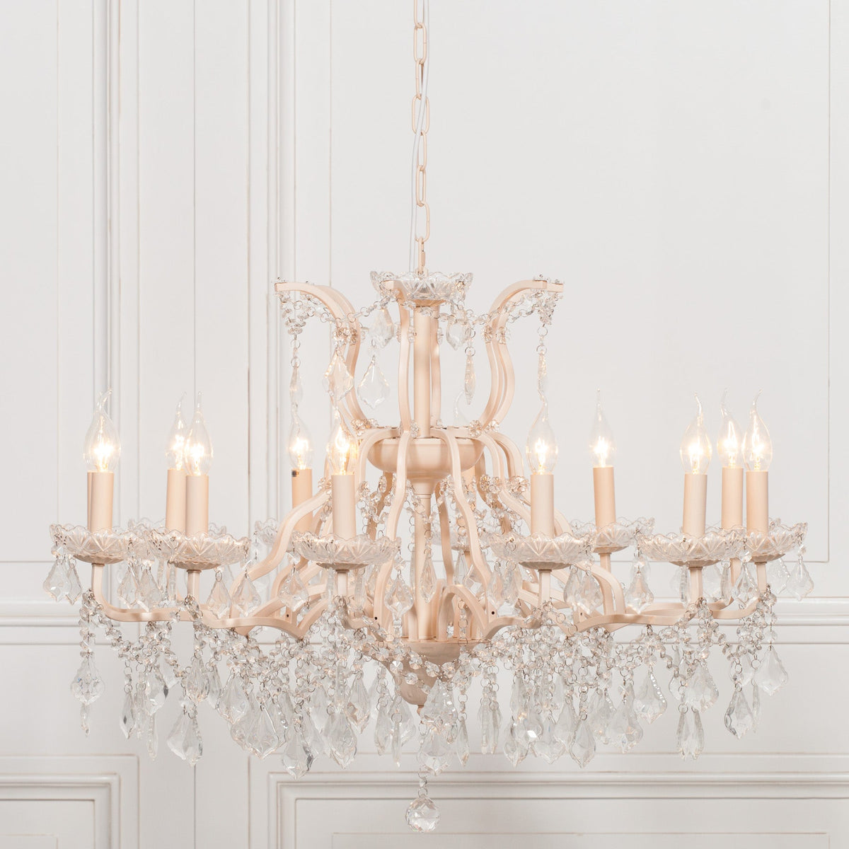 Cream 12-Branch Cut Glass Chandelier — 88cm Wide Chandelier CasaFenix