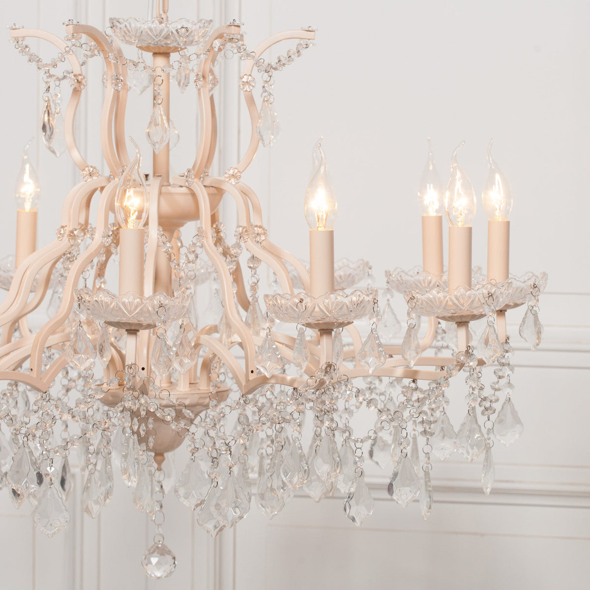 Cream 12-Branch Cut Glass Chandelier — 88cm Wide Chandelier CasaFenix