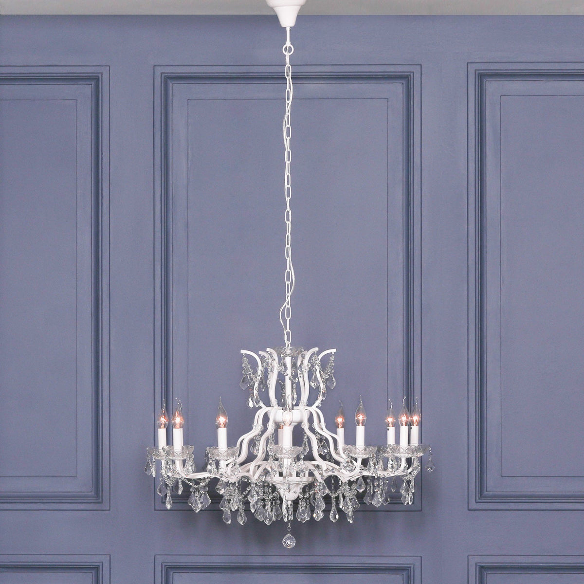 White 12 Branch Shallow Cut Glass Chandelier Chandelier CasaFenix