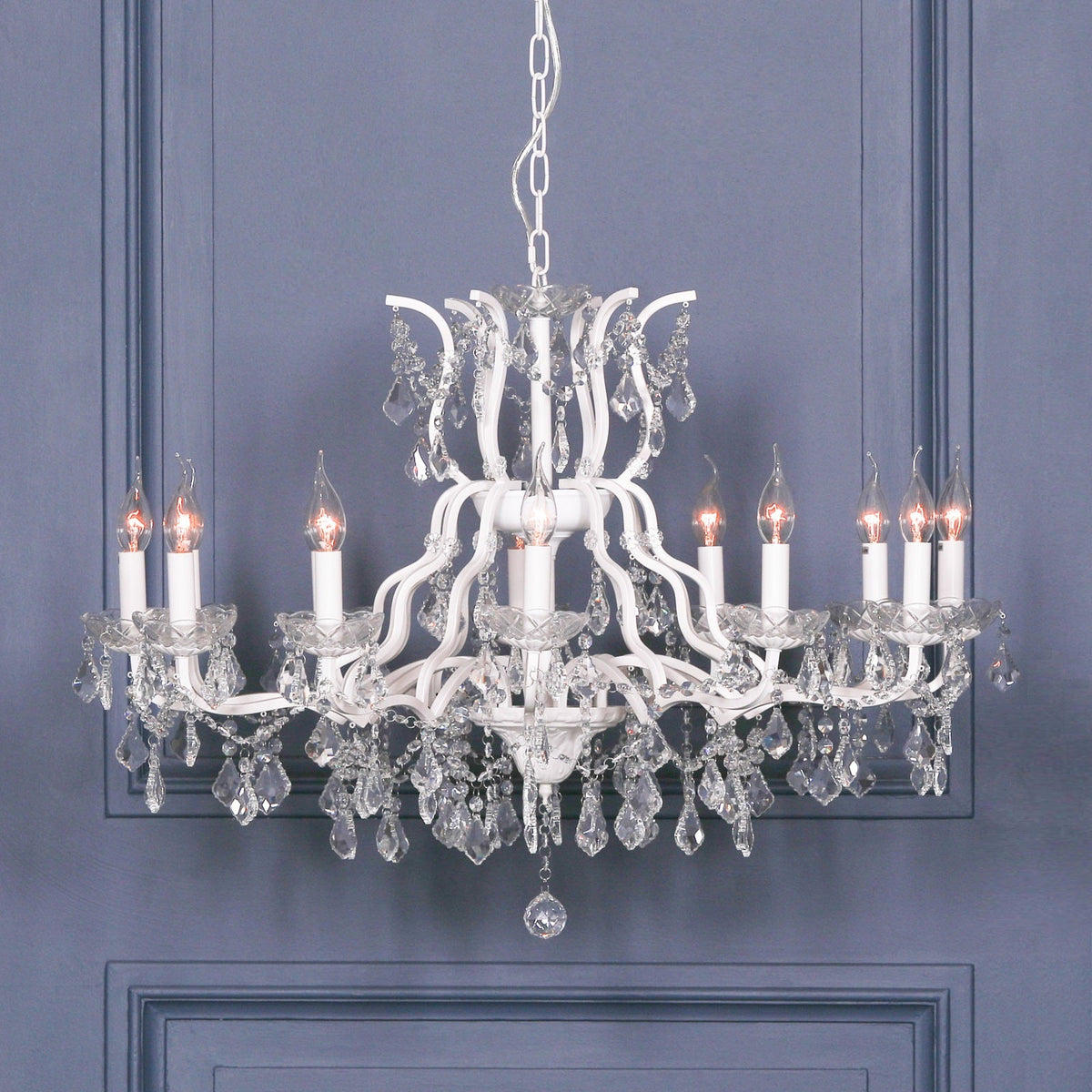 White 12 Branch Shallow Cut Glass Chandelier Chandelier CasaFenix
