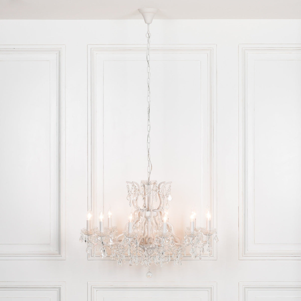 White 12 Branch Shallow Cut Glass Chandelier Chandelier CasaFenix