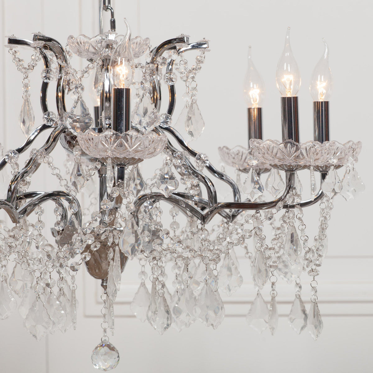 Chrome 8-Branch Cut Glass Chandelier — 76cm Wide Chandelier CasaFenix