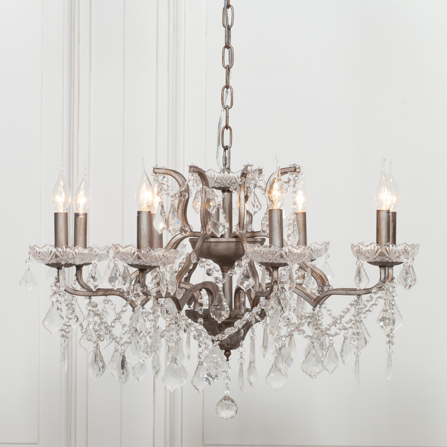 Antique Silver 8-Branch French-Style Shallow Cut Glass Chandelier Chandelier CasaFenix