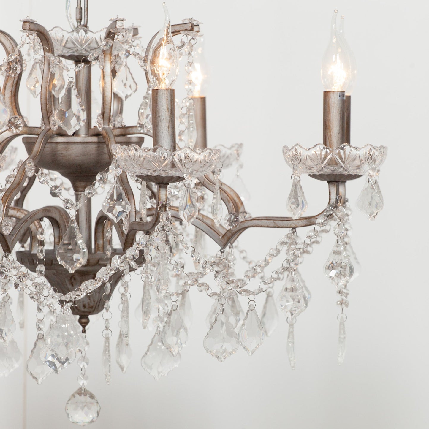 Antique Silver 8-Branch French-Style Shallow Cut Glass Chandelier Chandelier CasaFenix
