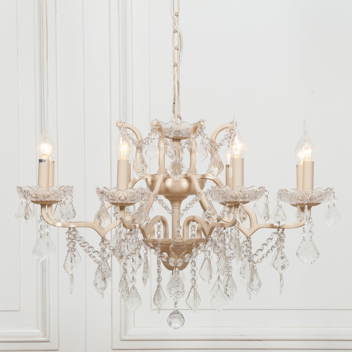 Cream 8 Branch Shallow Cut Glass Chandelier Chandelier CasaFenix