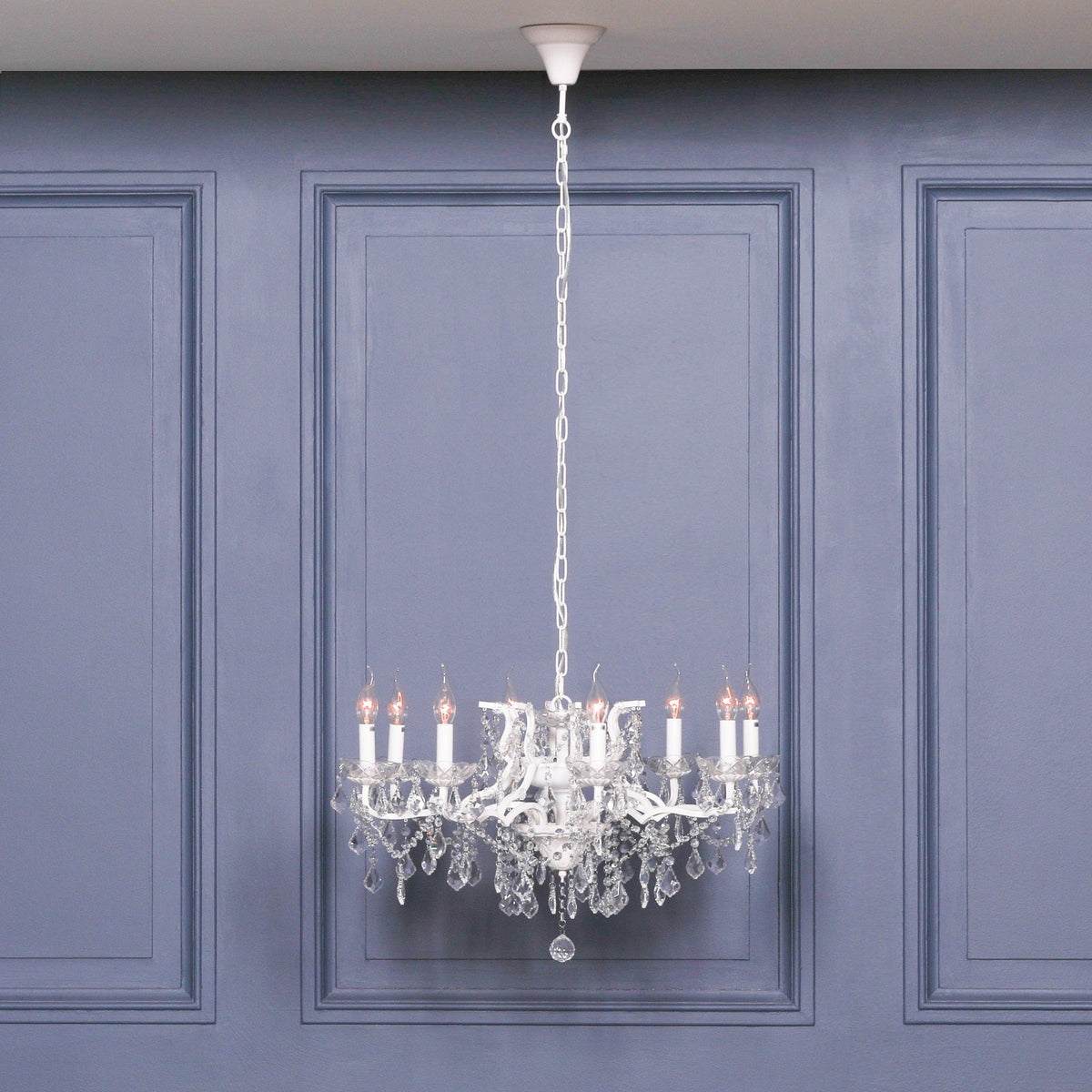White 8-Branch Cut Glass Chandelier — 76cm Wide Chandelier CasaFenix