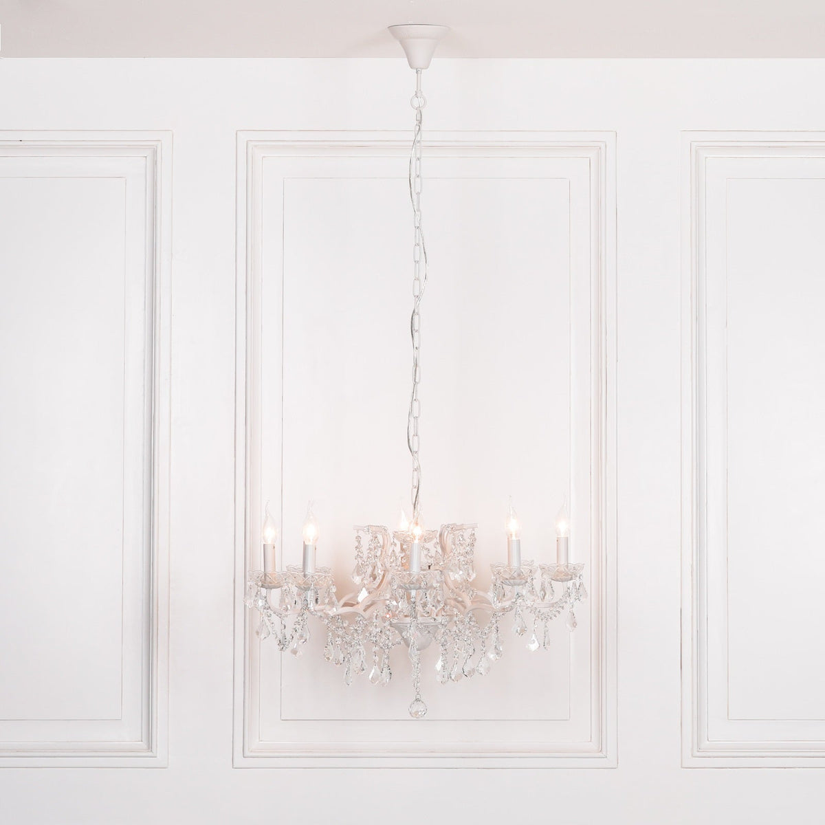 White 8-Branch Cut Glass Chandelier — 76cm Wide Chandelier CasaFenix