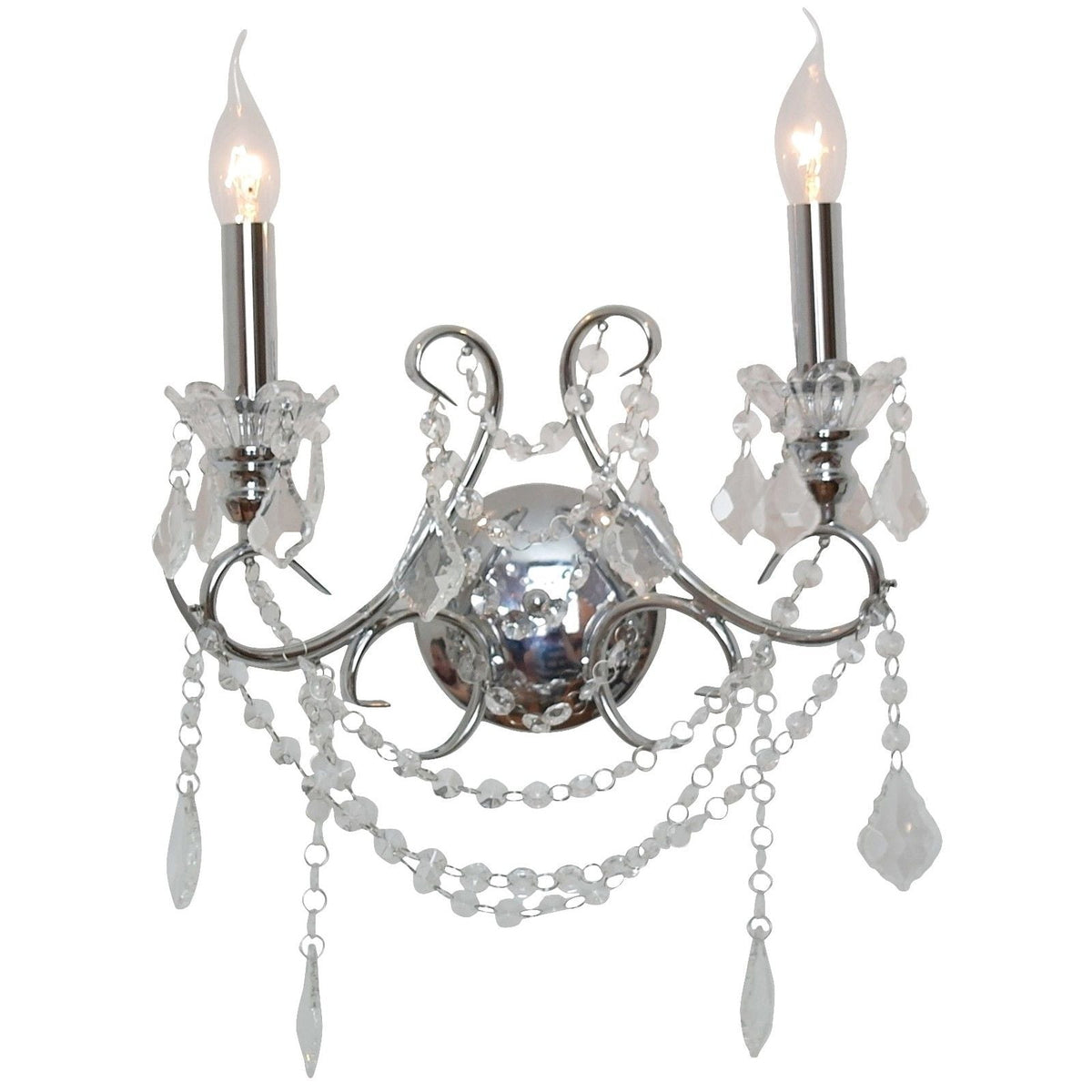 Chrome 2-Branch Cut Glass Chandelier Wall Light Chandelier CasaFenix