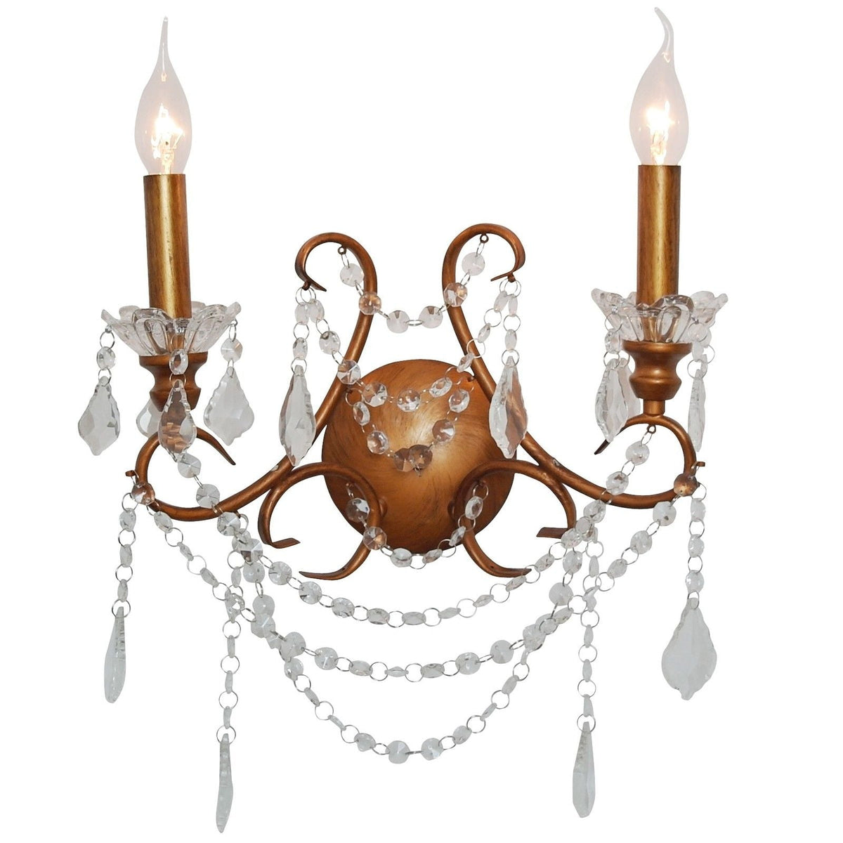 Antiqued Gold 2-Branch Cut Glass Chandelier Wall Light Chandelier CasaFenix