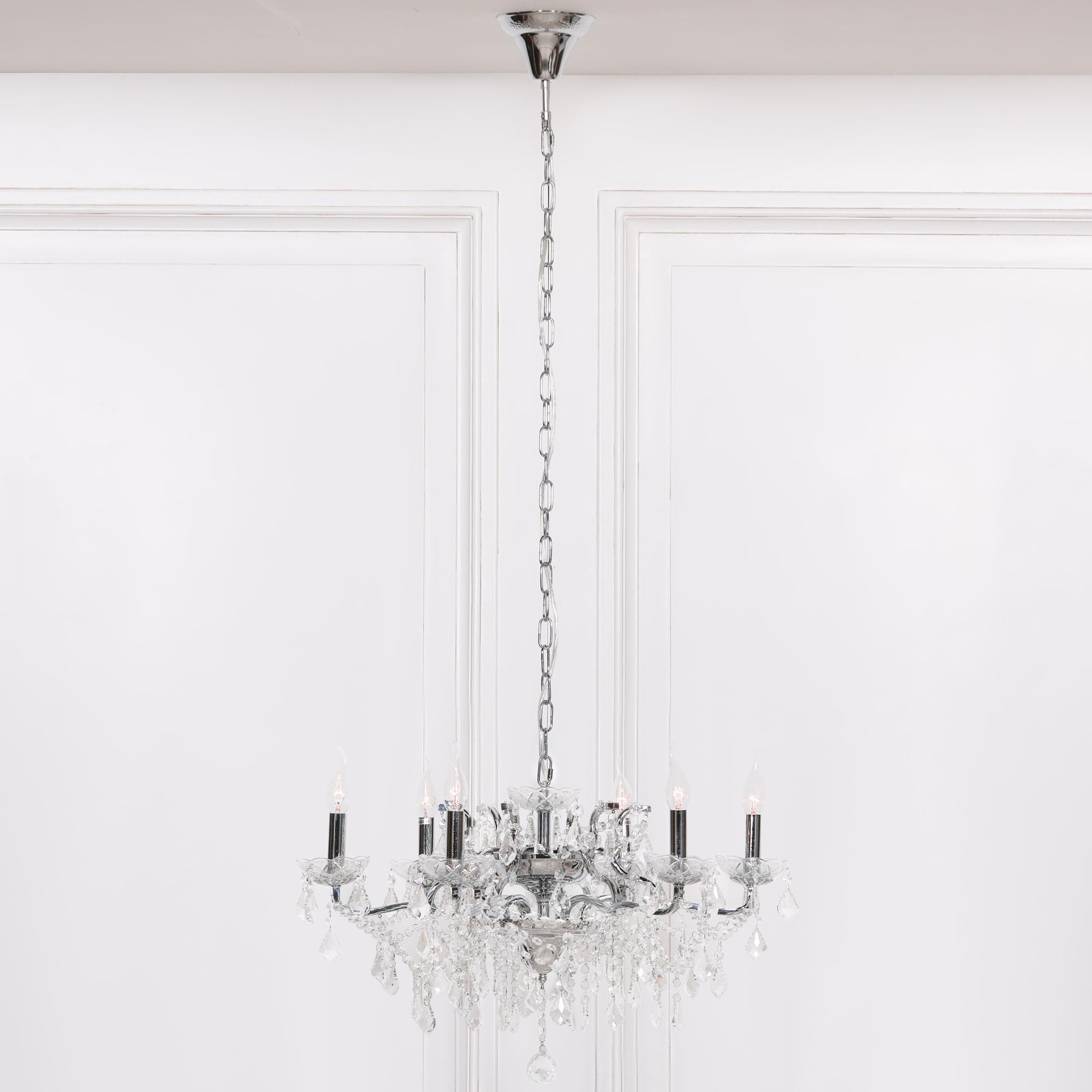 Chrome 6-Branch French-Style Shallow Cut Glass Chandelier Chandelier CasaFenix
