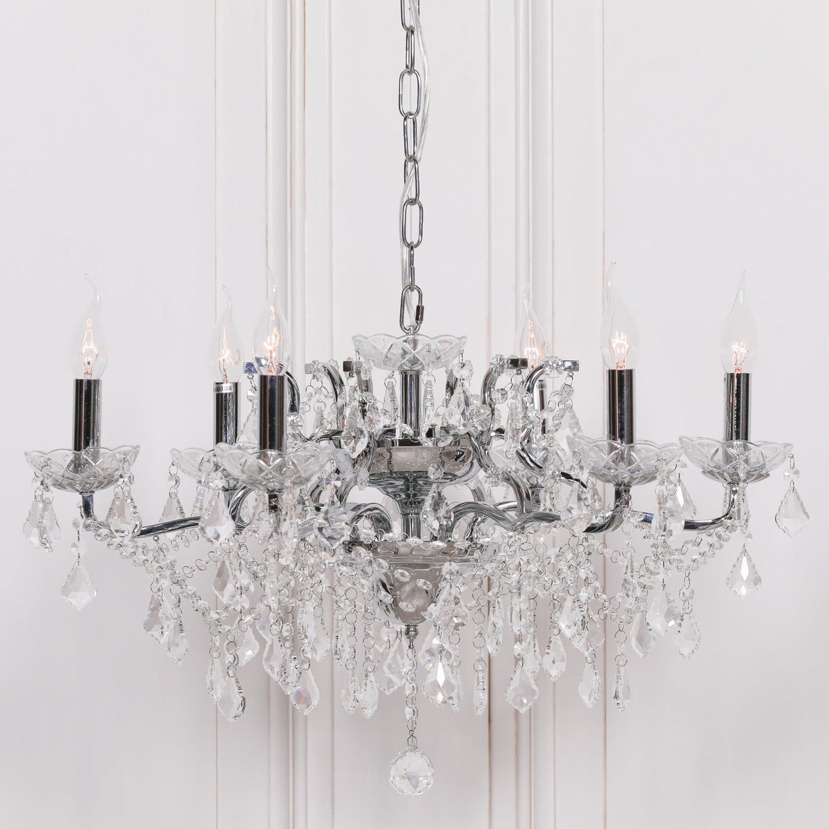 Chrome 6-Branch French-Style Shallow Cut Glass Chandelier Chandelier CasaFenix