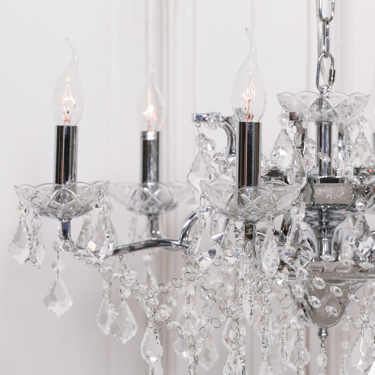 Chrome 6-Branch French-Style Shallow Cut Glass Chandelier Chandelier CasaFenix