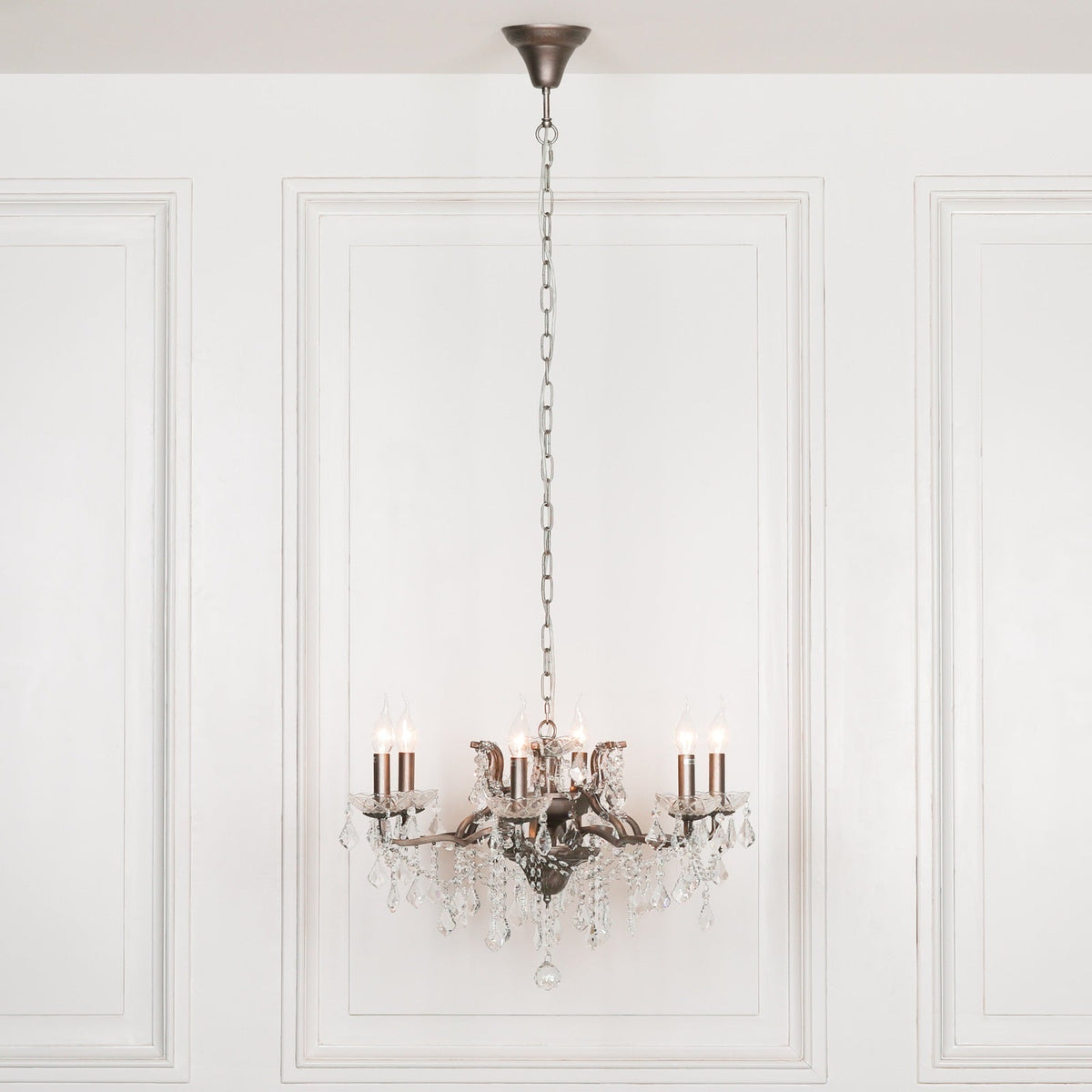 Antique Silver 6-Branch Cut Glass Chandelier — 68cm Wide Chandelier CasaFenix