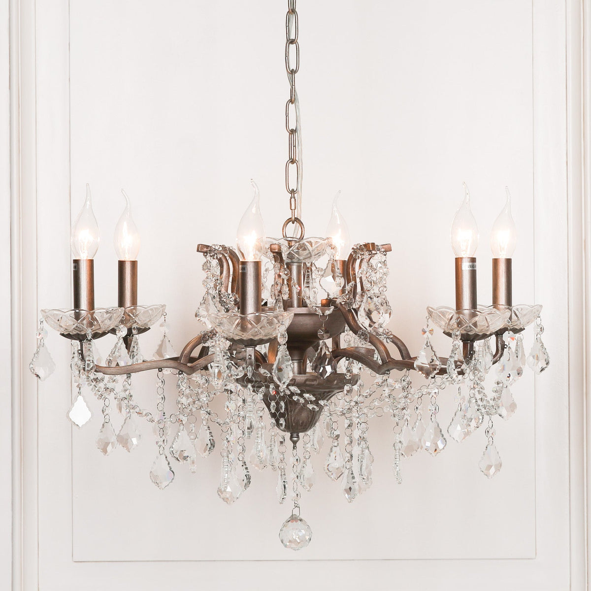 Antique Silver 6-Branch Cut Glass Chandelier — 68cm Wide Chandelier CasaFenix