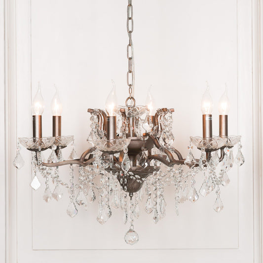 Antique Silver 6-Branch Cut Glass Chandelier — 68cm Wide Chandelier CasaFenix
