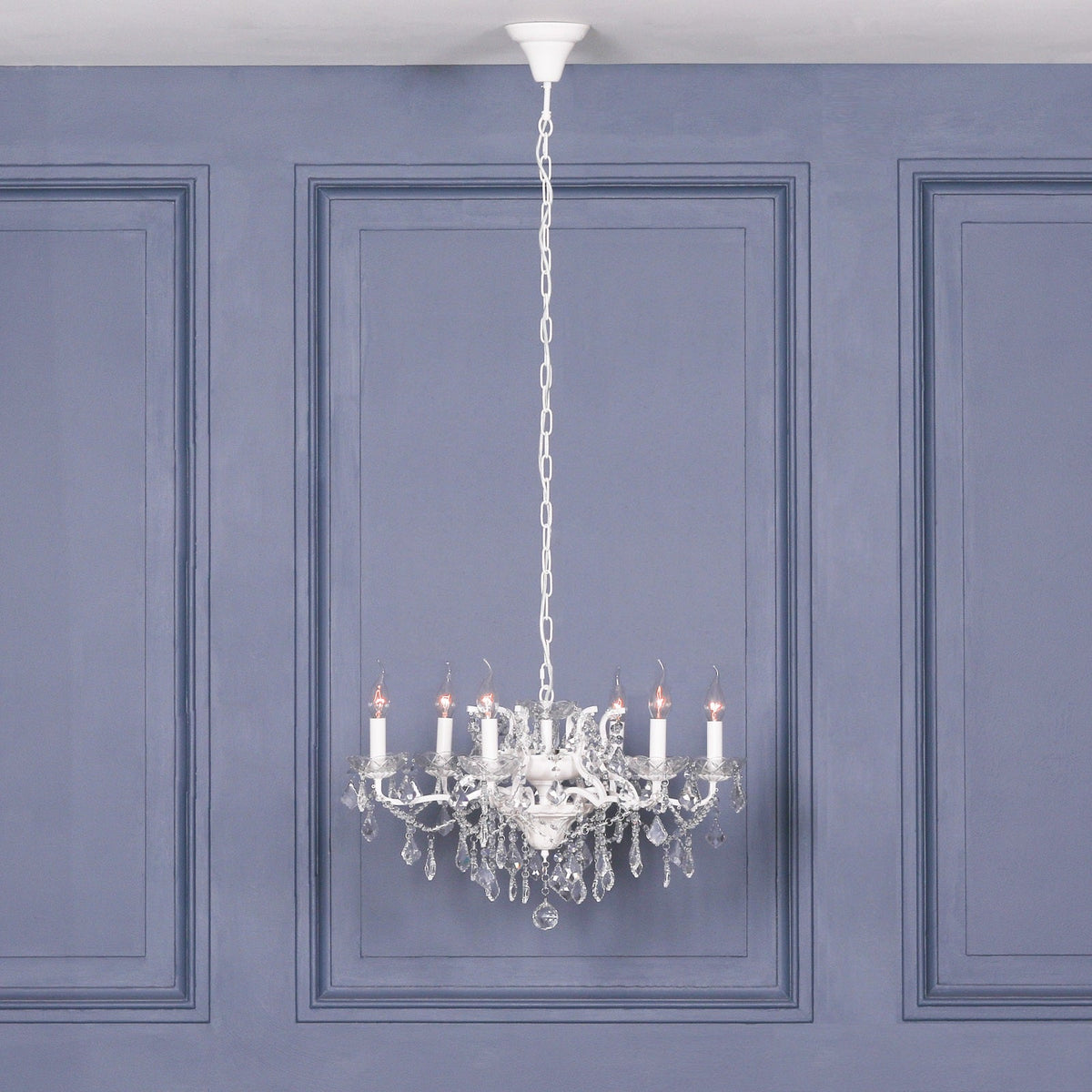 White 6-Branch Cut Glass Chandelier — 68cm Wide Chandelier CasaFenix