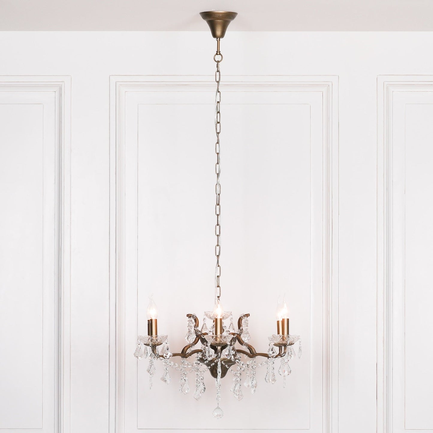 Antique Gold 6-Branch French-Style Shallow Cut Glass Chandelier Chandelier CasaFenix
