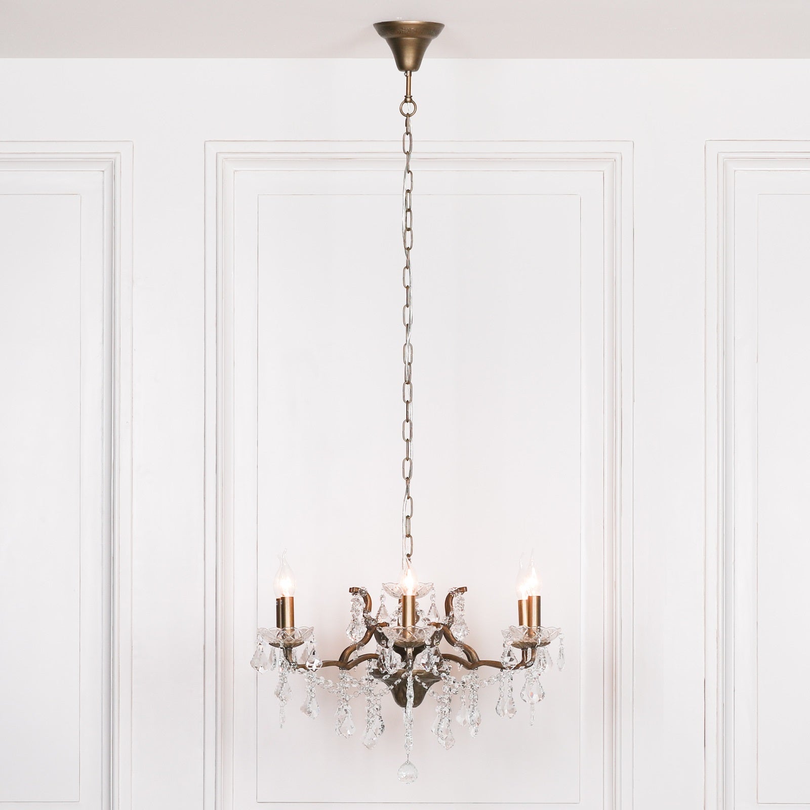 Antique Gold 6-Branch French-Style Shallow Cut Glass Chandelier Chandelier CasaFenix