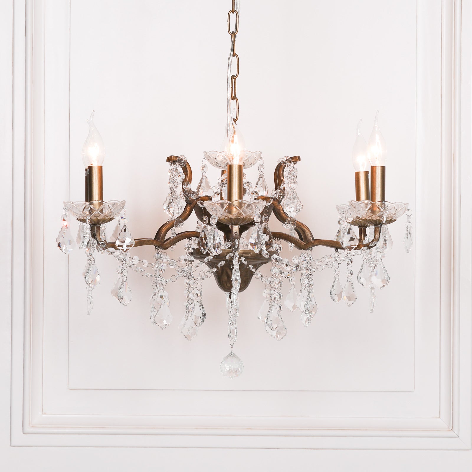 Antique Gold 6-Branch French-Style Shallow Cut Glass Chandelier Chandelier CasaFenix