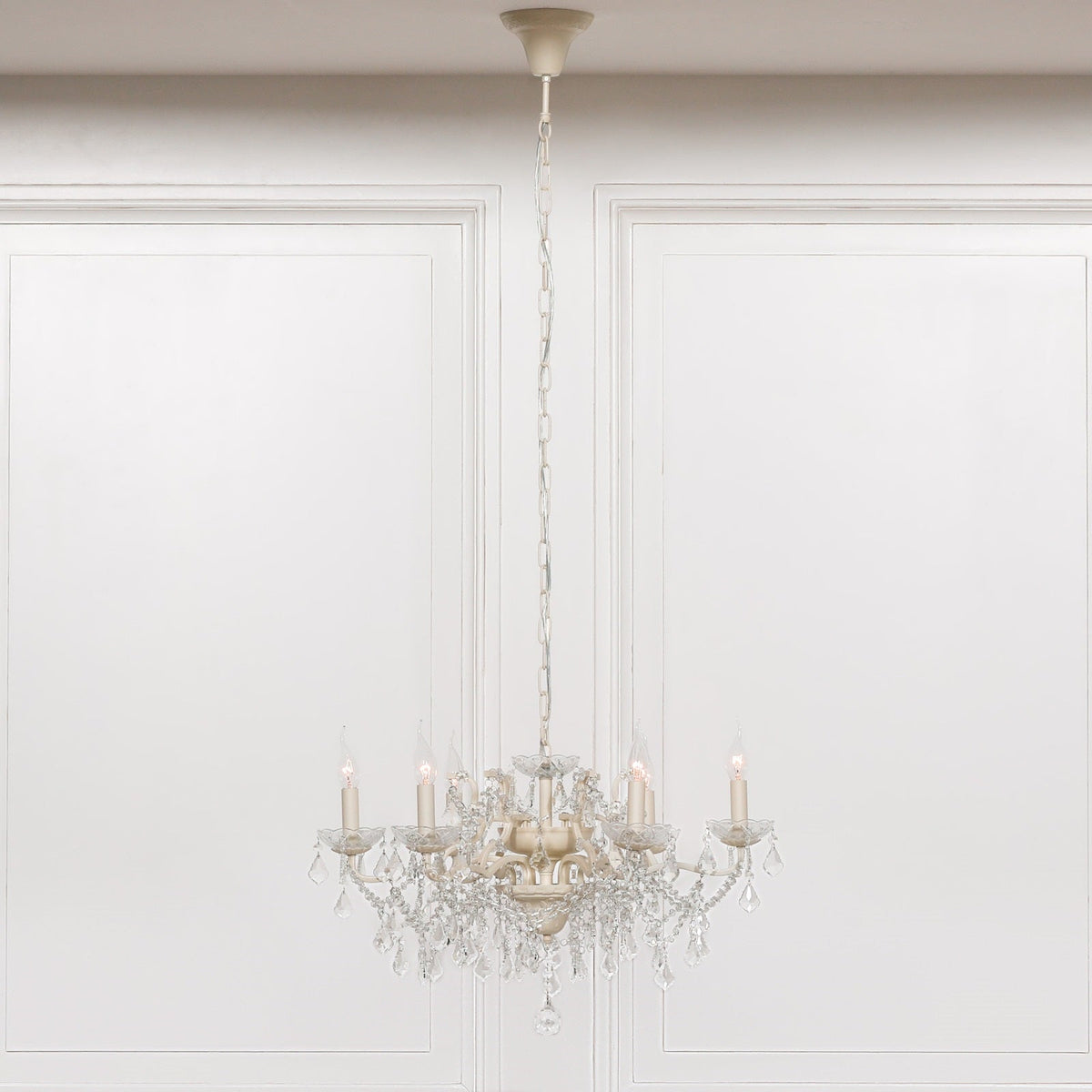 Cream 6 Branch Shallow Cut Glass Chandelier Chandelier CasaFenix
