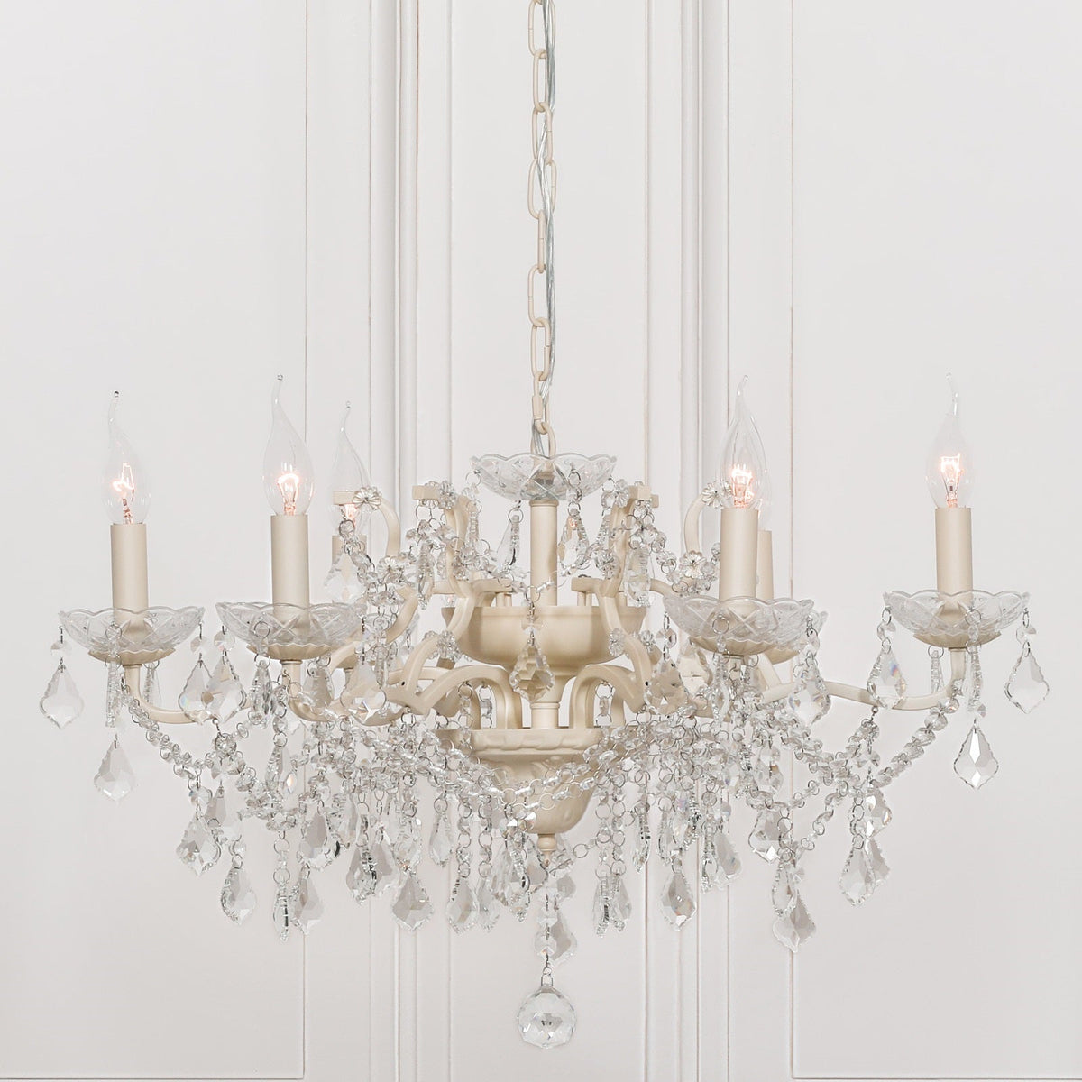 Cream 6 Branch Shallow Cut Glass Chandelier Chandelier CasaFenix
