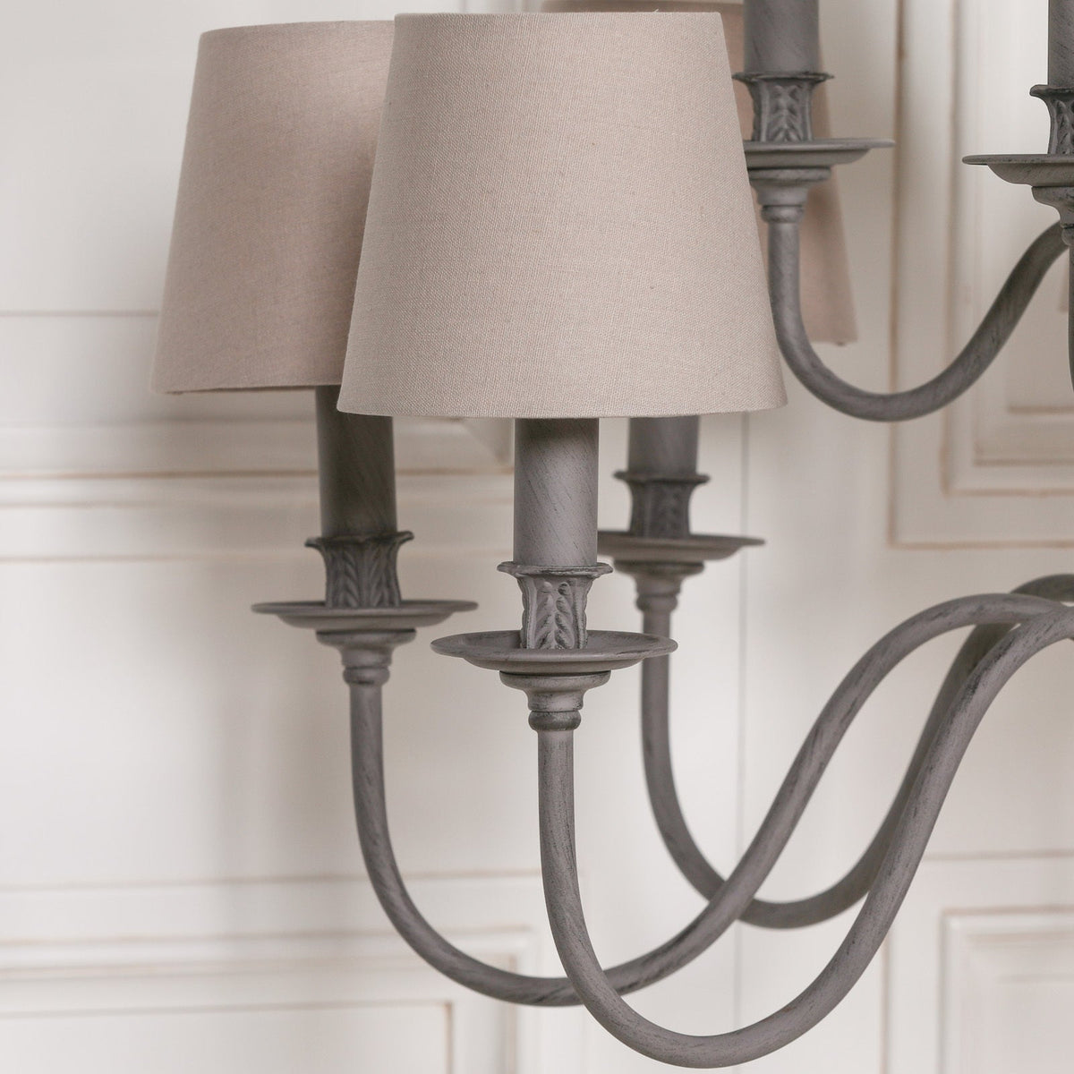 Grey 12-Branch Chandelier with Grey Shades — 86cm Wide Chandelier CasaFenix