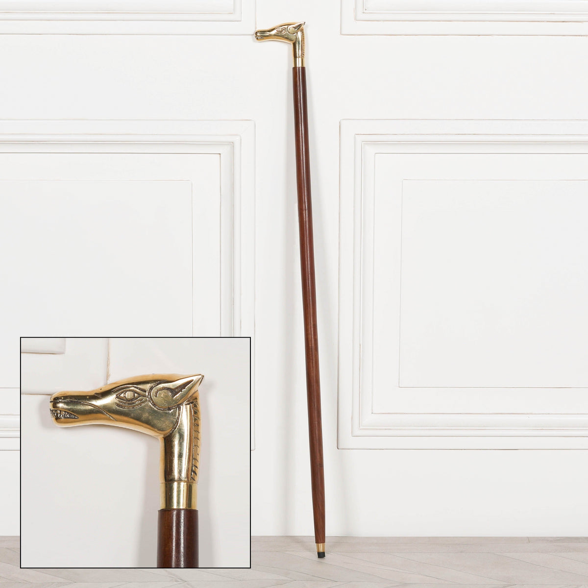 Horse Head Brass & Mango Wood Walking Stick Walking Stick CasaFenix