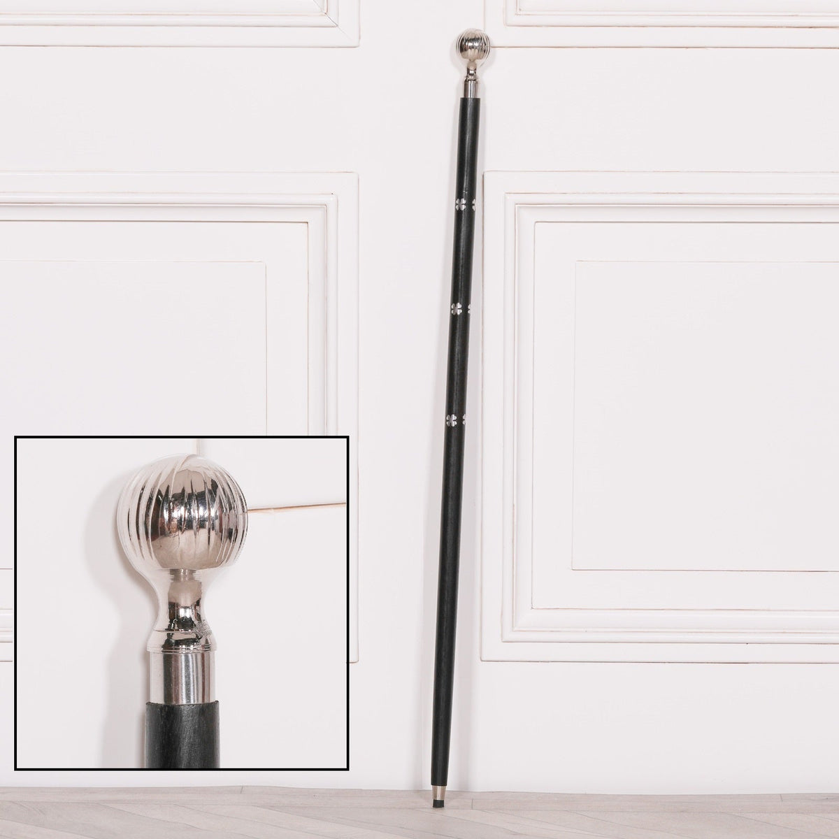 Victorian Style Nickel Plated Clover Black Wooden Walking Stick Walking Stick CasaFenix