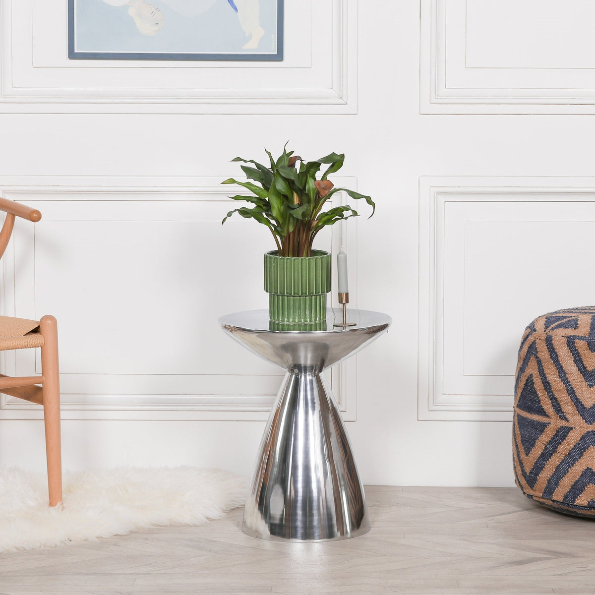 Hourglass Cast Aluminium Side Table with Chrome Finish Side Table CasaFenix