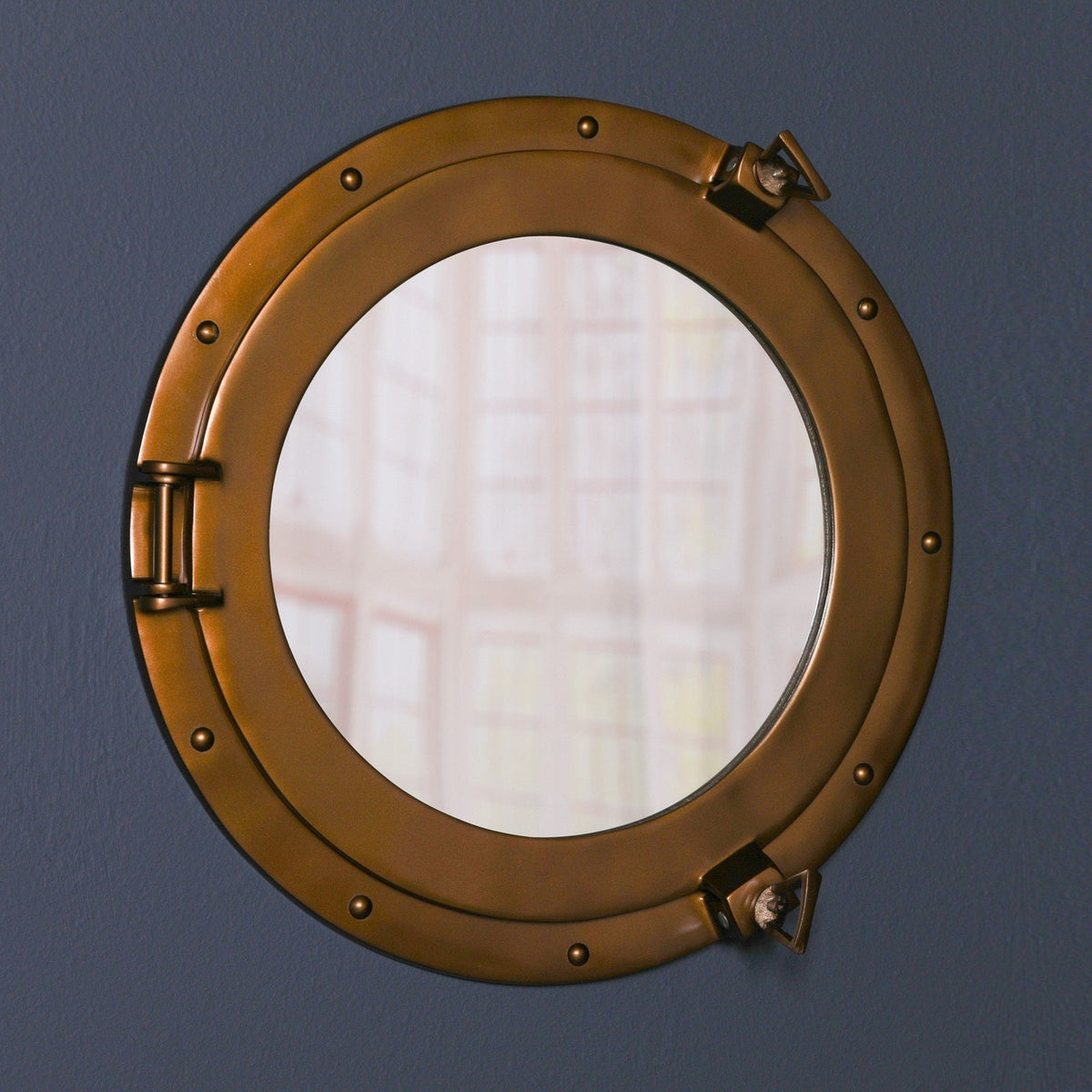 Medium Antique Brass Aluminium Porthole Wall Mirror Mirror CasaFenix
