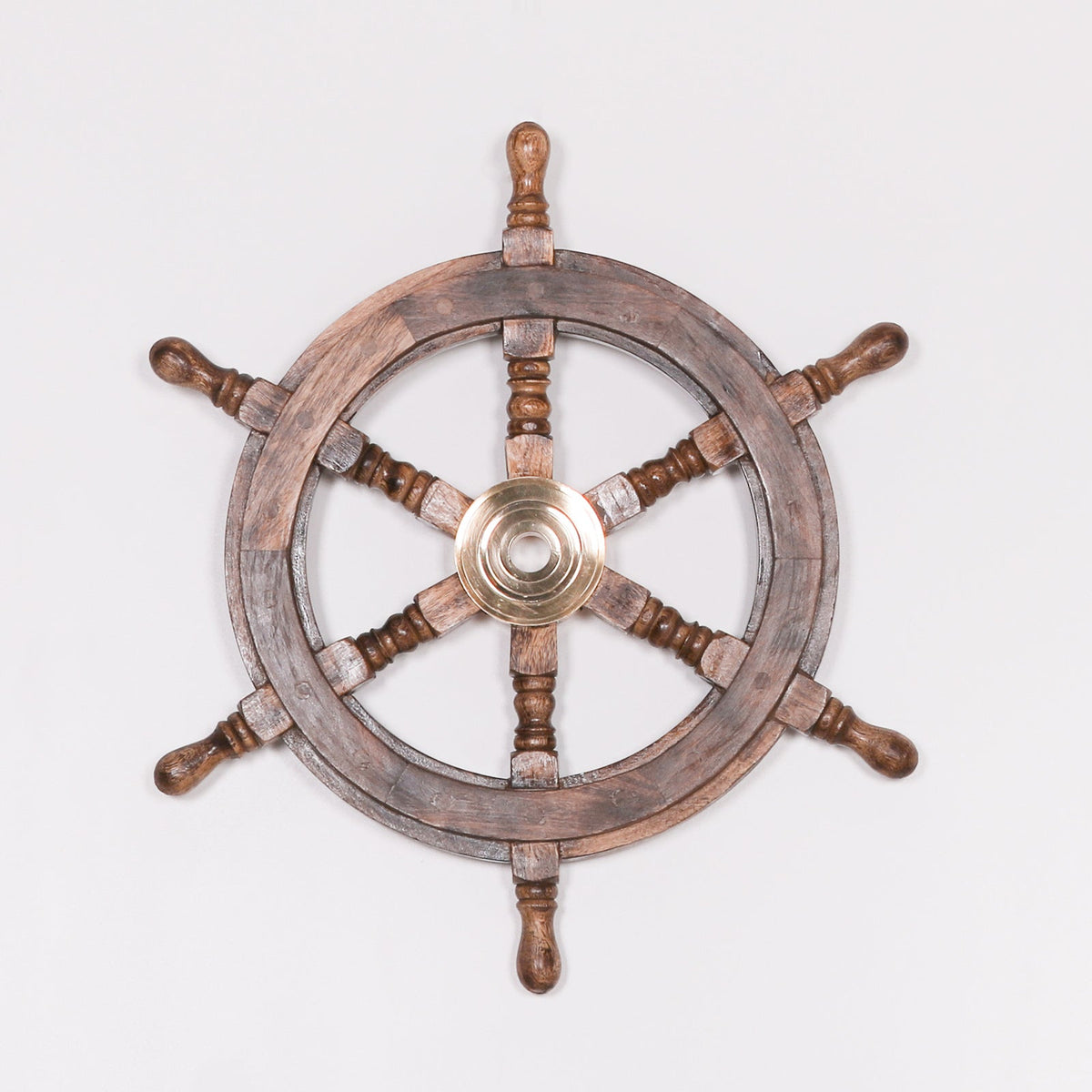 Mango Wood & Brass Ship's Wheel Wall Decoration Ornament CasaFenix
