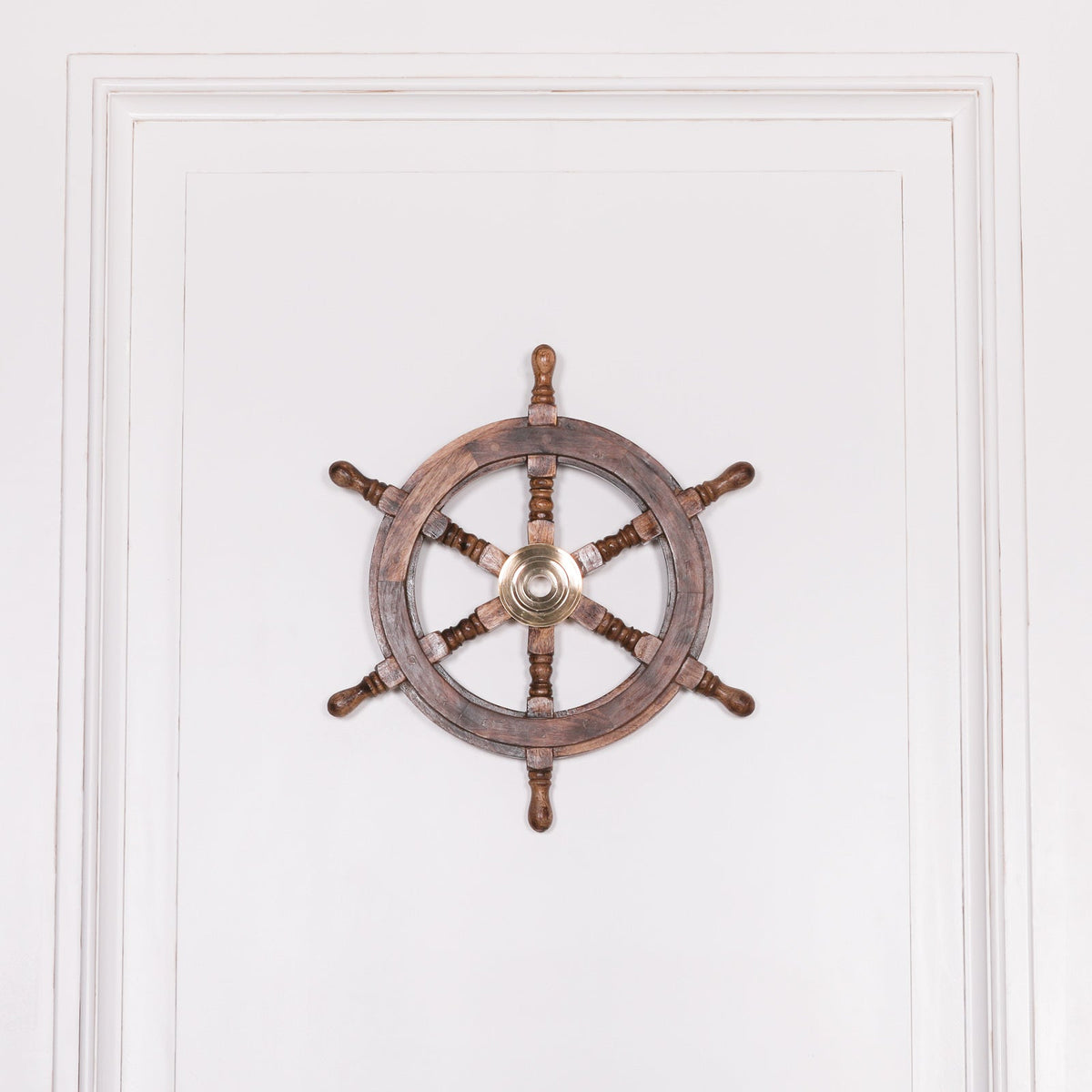 Mango Wood & Brass Ship's Wheel Wall Decoration Ornament CasaFenix
