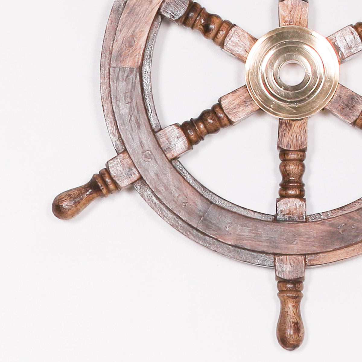 Mango Wood & Brass Ship's Wheel Wall Decoration Ornament CasaFenix